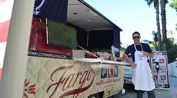 The Fargo Waffle Wagon began its journey in Los Angeles on September 20 on Emmy weekend and is next set to appear in: Chicago - Pritzker Park Friday, October 2nd Hours: 9:30am - 3:30pm Boston - Boston City Hall (Inside Plaza) Wednesday, October 7th Hours: 9:30am - 6:30pm New York City - Bryant Park Friday, October 9th Hours: 9:30am - 6:30pm 